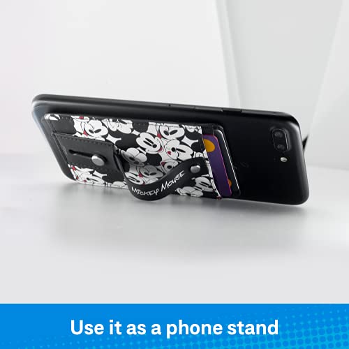 Ijoy Disney Phone Wallet Stick On- Cell Phone Wallet Card Holder Stick On- Adhesive Iphone Holder Grip With Built In Finger Strap- Doubles As A Kick Stand For Your Phone (Mickey Faces- Black) #TOP4