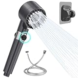 Gratuipolmep Soffione Doccia, Doccino per Doccia con Filtro ad Alta Pressione, Doccetta a Risparmio Idrico con1.47m Tubo Supporto per Soffione Doccia Senza Fori, 3 Modalità di Spruzzo Pulsante Arresto