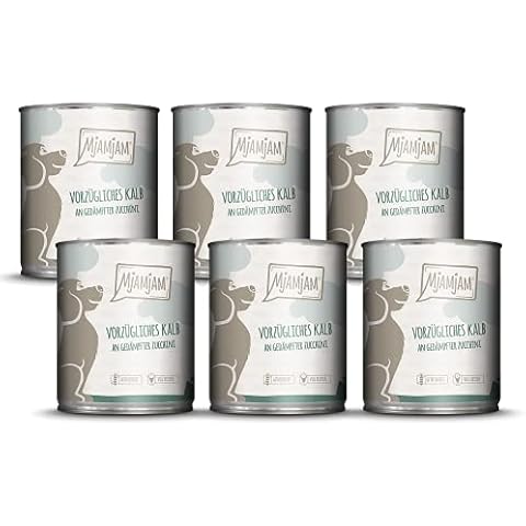 MjAMjAM - premium wet food for dogs - excellent veal with steamed zucchini, pack of 6 (6 x 800 g), grain-free with extra meat Cover