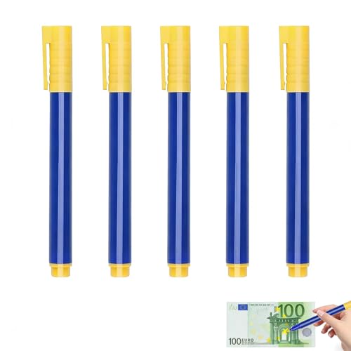 5 Stück Geldscheinprüfer Stift, Blau Falschgeld Prüfer Stift, Falschgeld Marker Stifte, Erkennung Banknoten Stift, Stift zur Erkennung Gefälschter Geldscheine, für US-Dollar, Euro, Pfund, Yen, Won usw