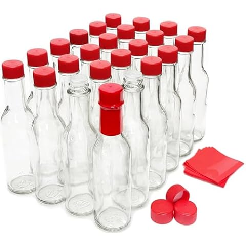 nicebottles Hot Sauce Bottles with Red Caps & Shrink Bands, 5 Oz - 24 Pack Cover