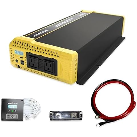 Krieger 3000W Pure Sine Wave Inverter 12V DC to 120V AC Converter for Home, RV, Truck, Off-Grid Solar Power Inverter 12V to 110V with Built-in 5V/2.1A USB/Hardwire Port, Remote Controller Cover