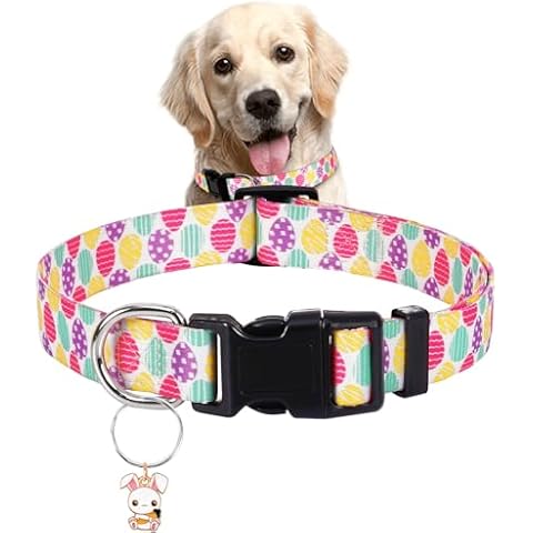Blahhey Easter Dog Collar for Small Medium Large Dogs, Adjustable Comfortable Dog Collar with Plastic Buckle, Easter Gift for Your Dogs, Cats, Pets, Easter Egg, Rabbit Pendant Cover