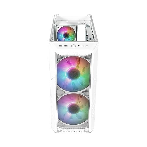 Cooler Master HAF 500 White Boîtier Moyen Tour PC, 2 Ventilateurs 200mm ARGB pour Flux d'air Élevé, Ventilateur GPU 120mm Orientable, Options de Refroidissement Multiples, Panneau Verre Trempé, Blanc