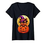 Photo Gallery donna carino halloween yorkshire terrier cane yorkie zucca strega maglietta con collo a v Photo Gallery donna carino halloween yorkshire terrier cane yorkie zucca strega maglietta con collo a v