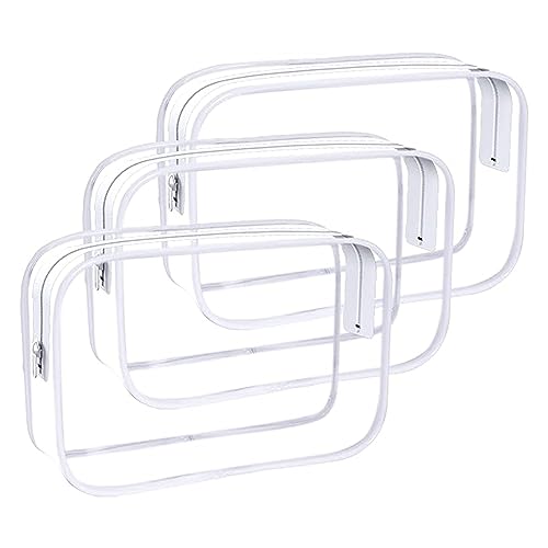Jotia 3Pcs Clear Toiletry Bags, Clear Cosmetic Makeup Bag with Zippers, TSA Approved Travel Bag Clear Zippered Toiletry Carry Pouch Waterproof Clear PVC Bags Portable Travel Luggage Pouch (White, M)