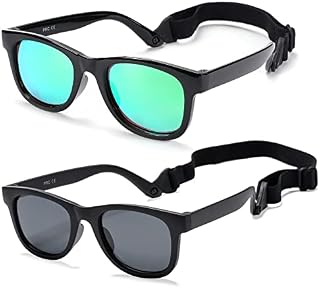 COASION Unbreakable Polarized Baby Sunglasses Flexible Toddler Sunnies with Strap Soft Silicone Frame for 0-12 MonthsC3* Dark Blue/Gray