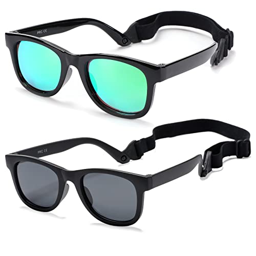 Image of COASION Bendable Flexible Polarized Newborn Baby Sunglasses with Strap for Infant Boys Girls Age 0-12 Months CA8042