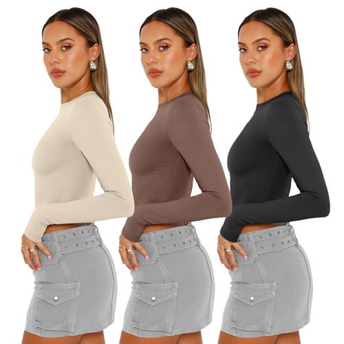 AUTOMET 3 Pack Womens Long Sleeve Shirts Y2K Going Out Crop Tops Cute Basic Slim Fitted Fall Fashion Outfits 2025 Clothes3