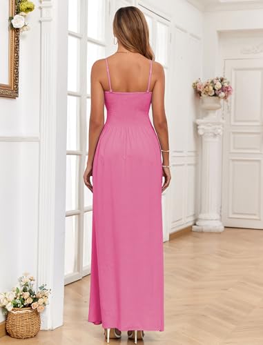 Image of Women Detachable Strap Beach Dress Strapless Smocked Pockets Maxi Dress | Removable Straps Flowy Swing A Line Maxi Beach Dress Boho Vacation Casual Smocked Strapless Beach Wedding Guest Sundress