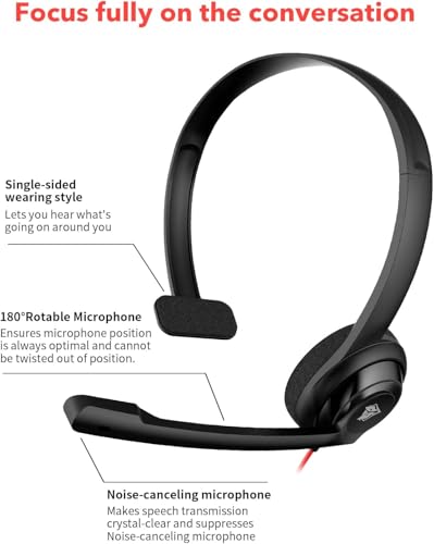 Image of NUBWO HW02 USB Headset with Microphone Noise Cancelling &in-line Control, Ultra Comfort Computer Headphones for Laptop pc, On-Ear Wired Office Call Center Headsets for Boom Skype Webinars (Red)
