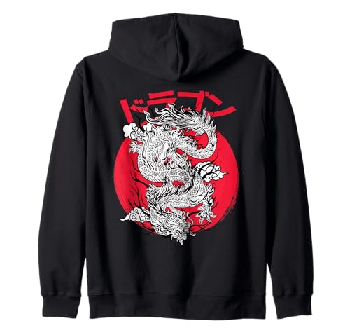 Symbole esthétique Japonais du Dragon Kanji Japon Red Sunset Sweat à Capuche
