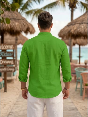 Image of DEELMO Men's Cotton Blend Mandarin Collar Self One Design Full Sleeve Casual Short Kurta