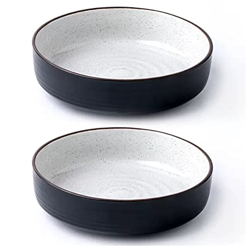 Meiiron 6.8 Inches Dinner Plates, Porcelain Round Soup Plates, Pasta Bowls, Antiqued Finish Deep Soup Bowls, (Size : Black-2pcs)