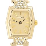  JOBO Damenarmbanduhr, Damenuhr, Quarz Analog, Gehäuse und Band vergoldet, mit Simili-Steinen