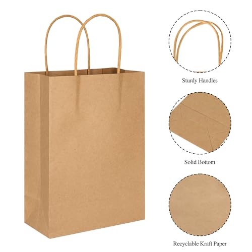 Image of BLEWINDZ 32Pcs 6x3.15x8.25 Inch Gift Bags with Tissues - Small Kraft Brown Paper Goodie Bags Bulk for Birthday Party Favors Grocery Shopping Retail Business