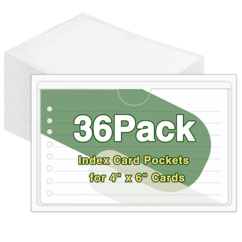 36 Pack 4" x 6" Index Card Holder Adhesive Label Holders Clear Tote Bag Plastic Labels Stickers for Organizing Storage Bins Library Card Shelves (Index Card not Included)