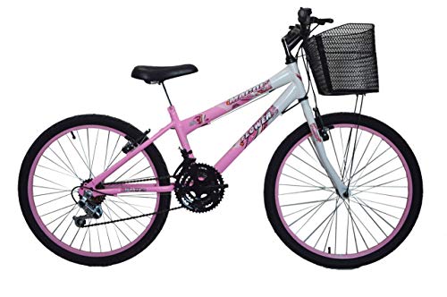 Bicicleta infantil aro 24 18 marchas rosa com branco com cesta (rosa)