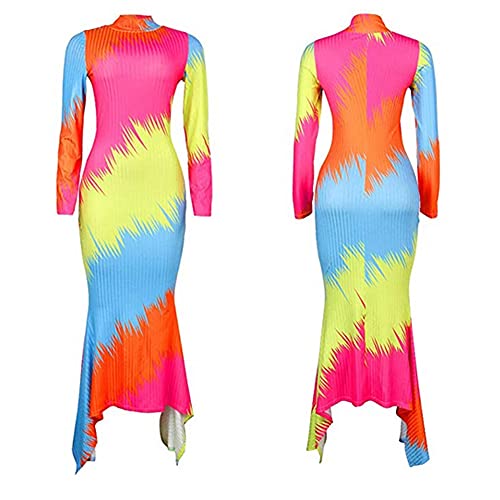 Acelyn Women's Bodycon Maxi Dress - Long Sleeve Turtle Neck Irregular Hem Long Dresses Clubwear Colorful X-Large #TOP3