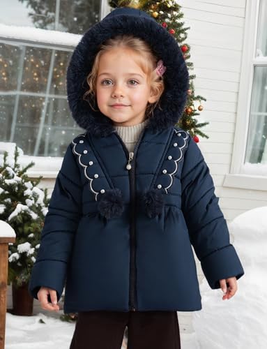 Happy Cherry Toddler Girls Winter Jacket Coats - Kids Cute Lace Fleece Warm Puffy Hooded Outwear Heavy Parka 1-4 Years2