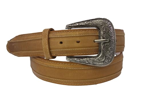 El Presidente Mens #305 Sand Western Cowboy Belt Overlay Leather Removable Buckle