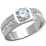 Marimor Jewelry Men's 1.75 Carat Round Cut Cubic Zirconia Silver Stainless Steel Ring Sizes 8-13