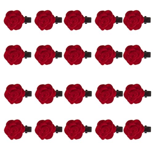 Rose Hair Clip for Women Girls, 20 Pcs Mini Red Flower Hair Barrettes Headpiece Hair Vintage Hair Pins for Bridal Wedding Valentine Mother's Day Halloween Birthday Party Gift