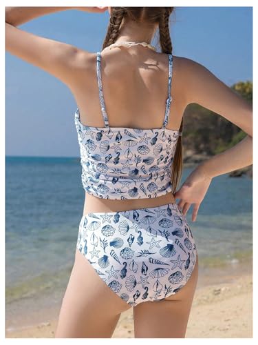 GORGLITTER Girl's Ocean Graphic High Waisted Swimsuit Spaghetti Strap Summer Tankini Set2