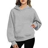 Shusuen Hoodies for Women Long Sleeve Winter Fall Outfits Oversized Sweatshirts Pullover Fleece Sweaters Fashion Y2k Clothes（2-Light Gray,Large）