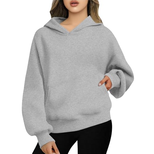 Shusuen Hoodies for Women Long Sleeve Winter Fall Outfits Oversized Sweatshirts Pullover Fleece Sweaters Fashion Y2k Clothes（2-Light Gray,Large）