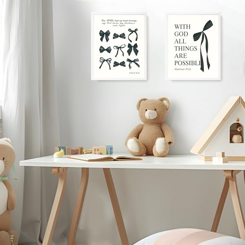 Image of LARTSFRO Coquette Black Bow Bible Wall Art Decor Posters, Black Bow Room Bedroom Bathroom Dorm Wall Art Decor Aesthetic for Teen Girls Gifts, Inspirational Bible Verses Bow Wall Decor, 12x16 Inch Set of 4 Pcs Bow Pictures (UNFRAMED)