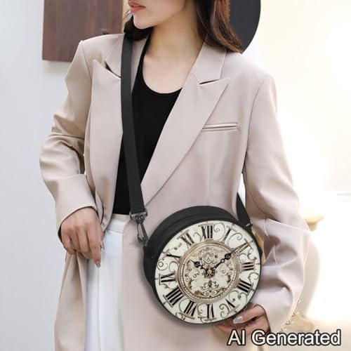 Image of Women Novelty Round Clock Shape Zippered Clock Purses for Women Tote Handbag Shoulder Bag, Gift for Mom Girlfriend