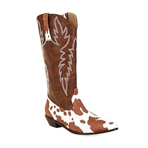 MNVOA Dames Geborduurde Bruine Cowboy Cowgirl Laarzen Western Dikke Hakken Halfhoge Laarzen