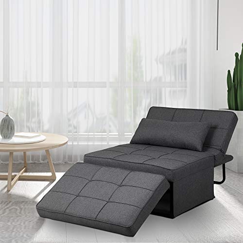 Saemoza Sofa Bed, 4 in 1 Multi Function Folding Ottoman Sleeper Bed, Modern Convertible Chair Adjustable Backrest Sleeper Couch Bed for Living Room Small Apartment,Deep Grey