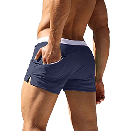 EDOTON Herren Badehose Jungen Bademode Sexy Badeshorts für Männer Schwimmhose mit Reißverschlusstasche Trainingsshorts Elastisch Verstellbar Mit Tunnelzug Badeshorts (EU M/Tag L, Marine)