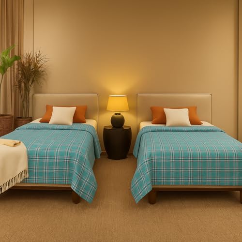Image of Khadi Cotton 400 TC Checkered Bed Sheet for Single Bed Cover Single bedsheet 100% Soft Cotton flatsheet, Multi Color