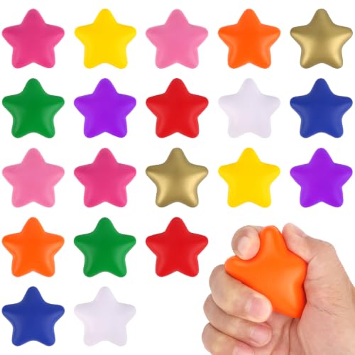Hxezoc 20 Pieces Colorful Star Stress Ball Cute Star Squeeze Anxiety Bulk Toy Balls for School Reward, Carnival Prizes, Party Favors, Hand Exercise Supplies