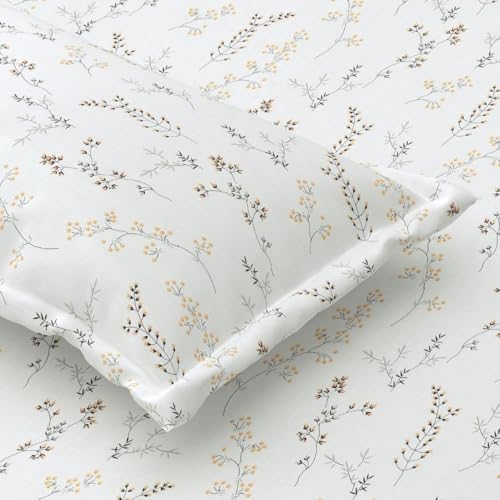 Image of Jaipur Weaves Single Bed Cotton Bedsheet with 1 Pillow Cover, 100% Pure Cotton Single Bedsheet 60x90 Inches, 240 TC Soft Breathable Bed Sheet - (Spring Tulips Yellow, Single)