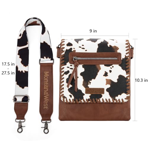 Image of Montana West Crossbody Bags for Women with Dual Compartments Western Cross Body Purse with Leopard Print Guitar Strap