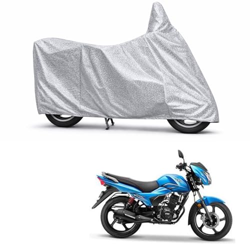 Image of 100% Waterproof Two Wheeler Body Cover Multi Layered Fabric Designed for TVS Victor | Belt Buckle Lock | Silver Mag