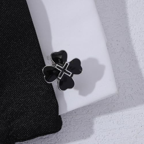 Mancuernillas con trébol esmaltado para hombre plateadas miniatura 3