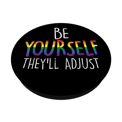 Be Yourself They'll Adjust LGBTQ Rainbow Flag Gay Pride Ally PopSockets Swappable PopGrip, Black - Image 2
