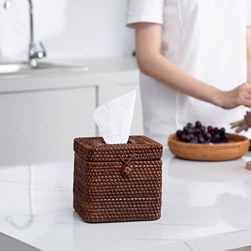 Kolwoven Rattan Square Tissue Box Cover- 5.7 Inch X 5.7 Inch X 5"-Decorative Woven Facial Tissue Holder thumb #5