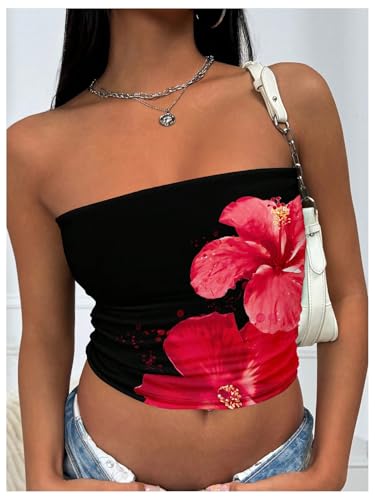 MakeMeChic Women's Floral Summer Tops Strapless Tube Crop Tops Backless Bandeau Top4