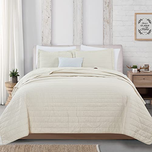 Great Bay Home 3-Piece Full/Queen Cotton Lightweight Beige Quilt Comforter With 2 Shams | All-Season, Modern, Soft Bedspreads | Beige Contemporary Coverlet Sets | Odella Quilts Collection #TOP17