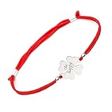 Lucky Handmade Good Luck Bracelet - 4 Leaf Clover Flower Engraved Sterling Silver Charm - Adjustable Friendship Inspirational Red String Evil Eye Protection Bracelets for Girls Womens Kids (Happy)