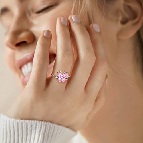 Statement Pink Ring Sterling Silver Celtic Knot Design Luxury Cz Crystal Butterfly Ring Stackable #TOP1