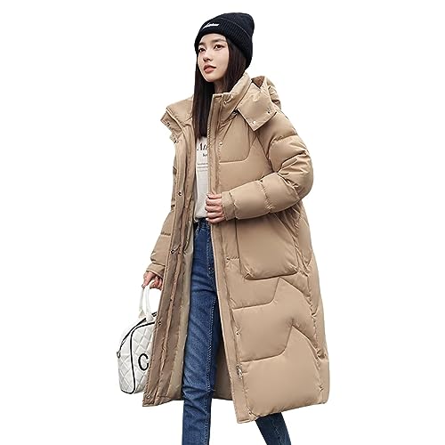 [ｉｎｏｔｅｎｋａ] ロングコート レディース 冬 大きいサイズ ベンチコート フード付き 中綿コート ダウンジャケット ダウンコート ポケット 着痩せ 無地 冬服 軽量 防寒 厚手 アウトドア 通勤 (2XL, カーキ)