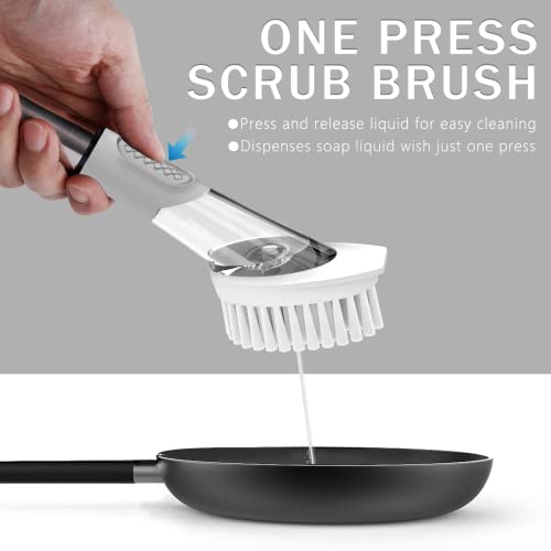 Setsail Dish Brush With Soap Dispenser, Kitchen Dish Brush With Stainless Steel Handle Dish Scrub Brush For Pot Pan Sink Cleaning Dish Soap Control Washing Brush Scrubber, Grey #TOP4