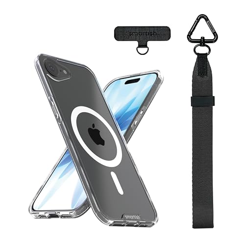Image of Smartish iPhone 17e /16e MagSafe Clear Case + Crossbody Lanyard Strap - Magnetic Slim Case - Anti-Yellow Thin Grip Cover + Detachable Shoulder Neck Strap for Apple iPhone 17e /16e - Clearly Clear